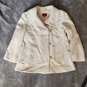 Cole HAAN Womens 3/4 Sleeve Coat, Wool/cashmere Blend, 4 Pockets, Cream, Sz 12